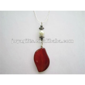 Natural vermelho ágata pedra pingente colar com corrente de prata